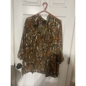 Club Z Collection Sz 3X  Faux 2 Piece Set Blouse Brown Abstract